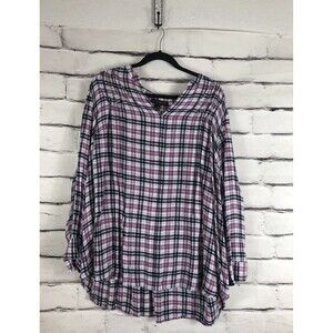 Lane Bryant Women's Size 22/24 Purple/Black/White Long Sleeve Button Up Shirt